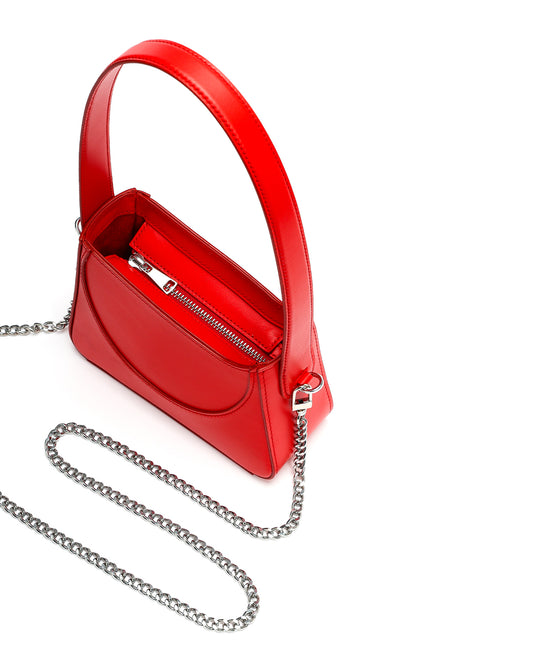 09.24 Mini by Micucci Milano, mini shoulder bag in red, with chain strap.