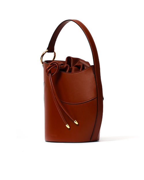 La Cemento Bag by Micucci Milano, shoulder bucket bag, in semi-rigid leather, brown version